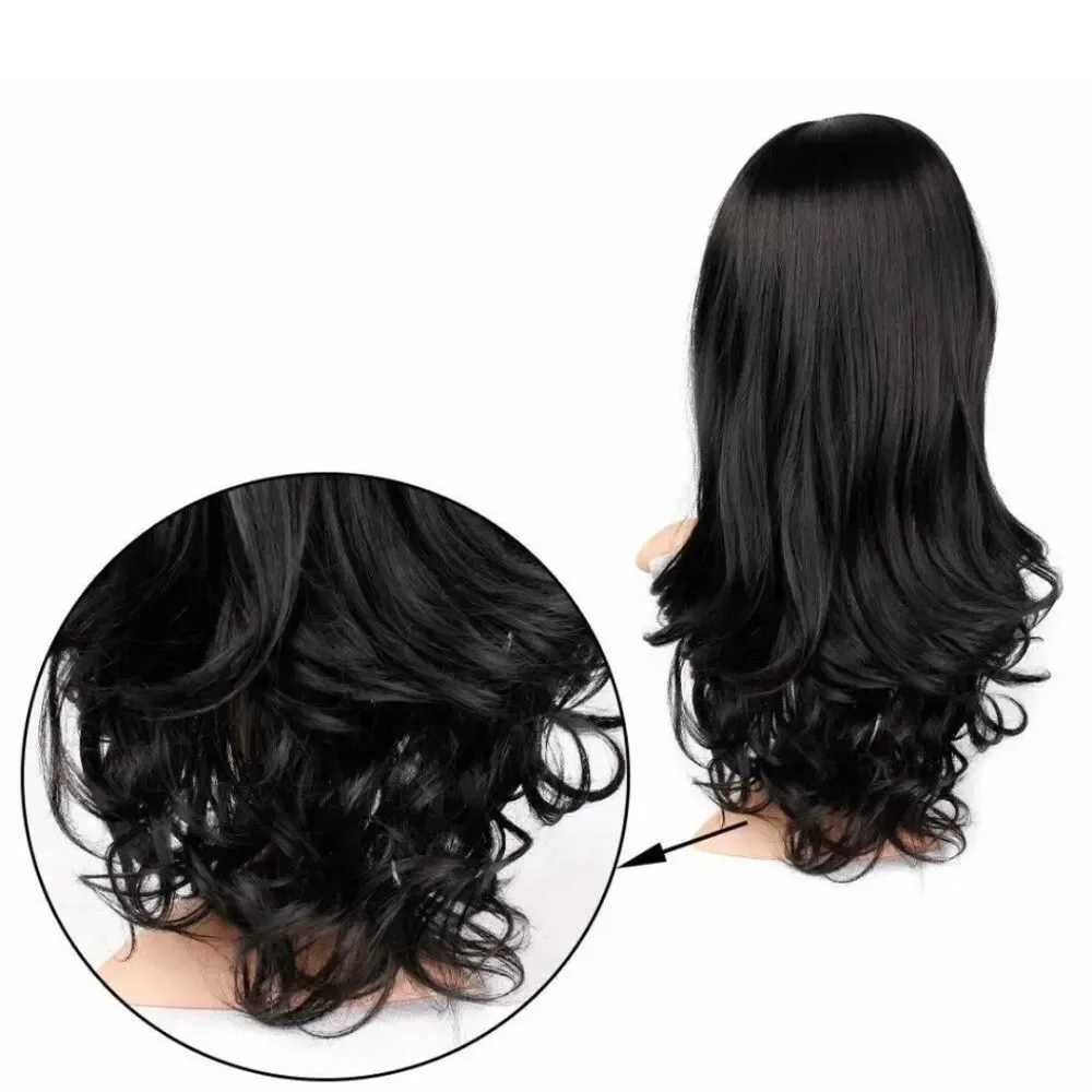 Women's Black Long Wavy Wig Long Curly Straight Synthetic Hair Fashion Looking